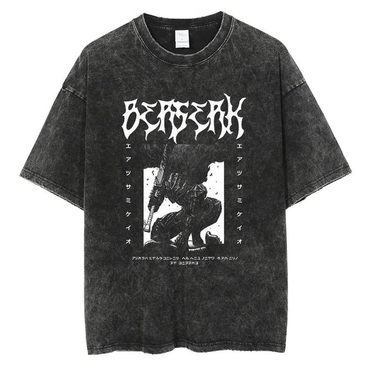 Anime Merchandise For Women - Japon animesi Berserk Retro yıkanmış tişört
