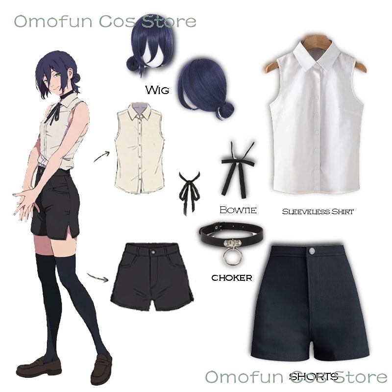 Anime Merchandise For Women - Reze Cosplay Kostüm Kolsuz Gömlek Peruk