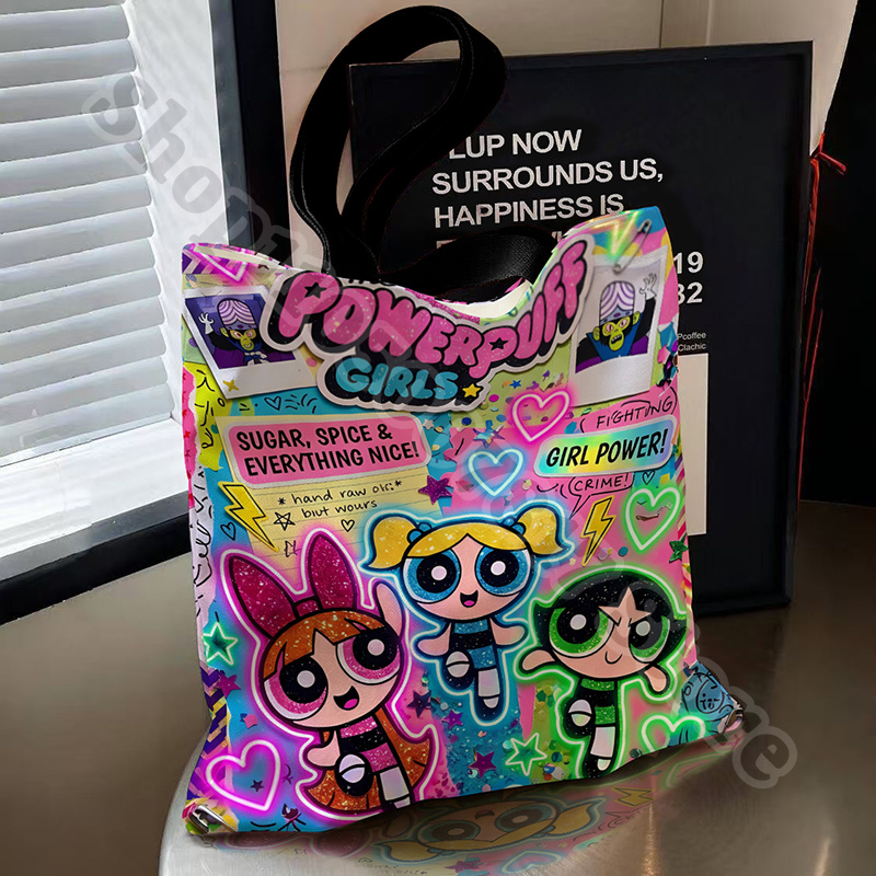 Anime Tote Bag - Kawaii Powerpuffs Kız Çizgi Film Baskılı